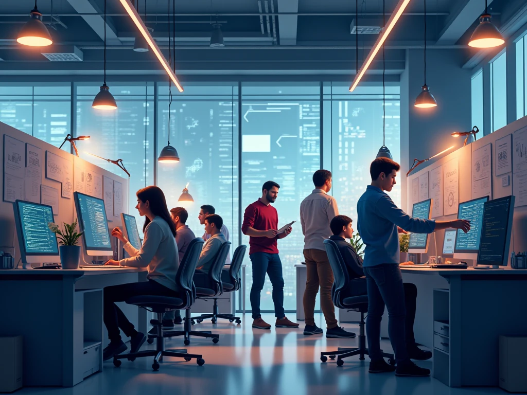 Professional web development team at work